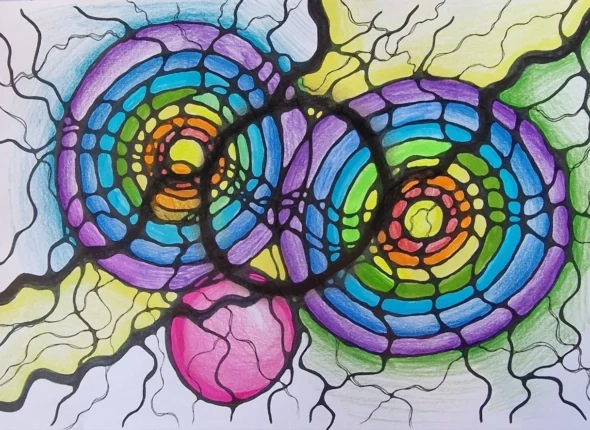 Chernik Art therapeutic NeuroGraphic illustration symbolizing emotional balance, healthy and happy relationships.