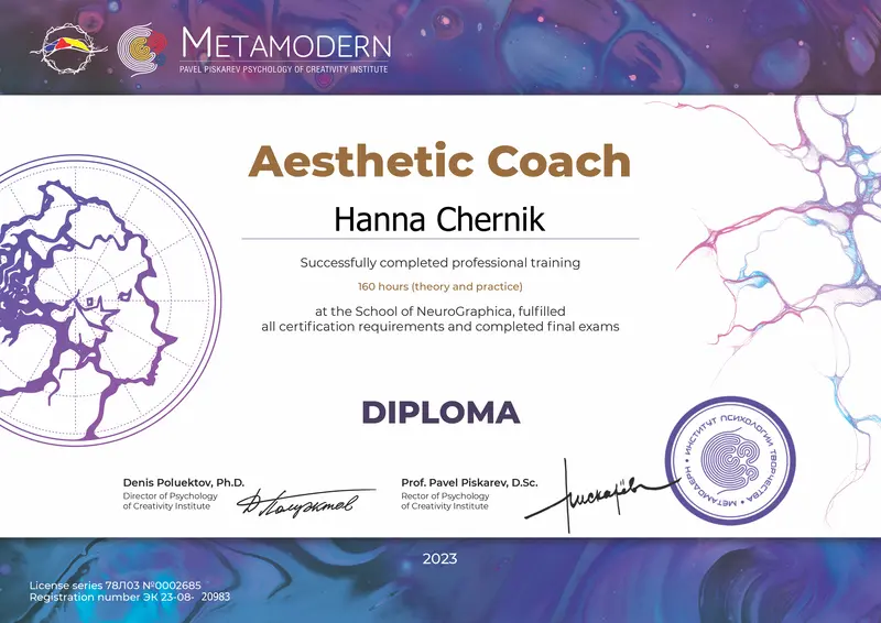 Hanna Chernik Aesthetic Coach Diploma